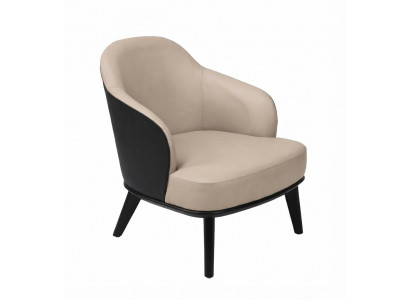 Loungesessel Beige Schwarz Polstersessel Modern Holz Elegantes Design