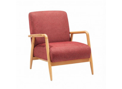 Roter Polstersessel Holzg Natur Modern Loungesessel Armlehnen Design