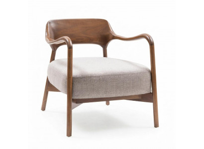 Eleganter Loungesessel Beige Braun Holzgestell Modern Armlehnensessel