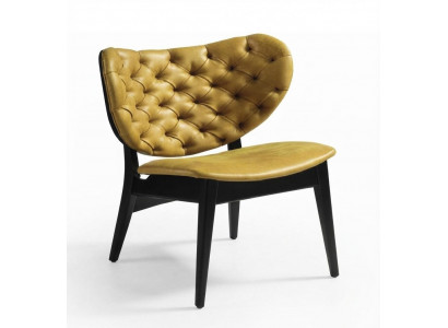 Gelb Loungesessel Chesterfield Design Schwarzes Holzgestell Modern