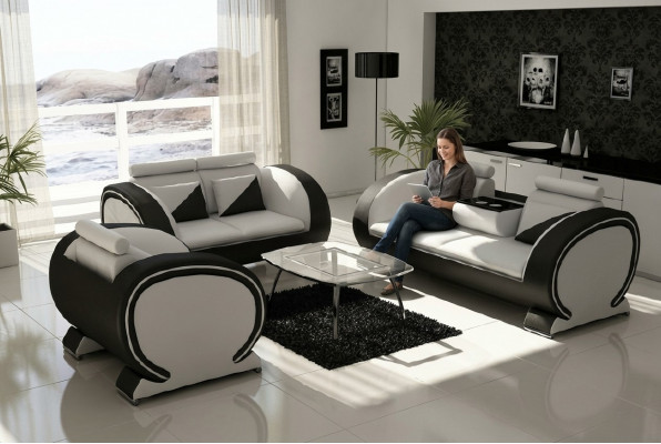 Ledersofa Sofa mat Barfunktioun Designer Garnitur Couche Sofa 3 Sëtzer Relaxcouch