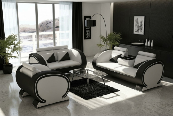 Ledersofa Sofa mat Barfunktioun Designer Garnitur Couche Sofa 3 Sëtzer Relaxcouch
