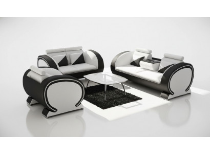 Ledersofa Sofa mat Barfunktioun Designer Garnitur Couche Sofa 3 Sëtzer Relaxcouch