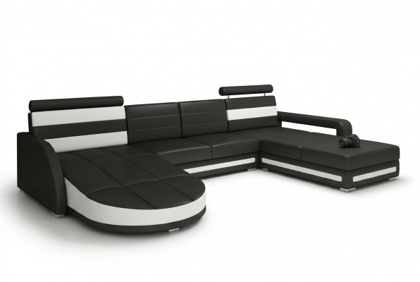 WOHNBERÄICH COUCH GARNITUR DESIGN ECKCOUCH Braun-Béige LEDERSOFA XXL ECKSOFA