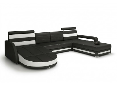 WOHNBERÄICH COUCH GARNITUR DESIGN ECKCOUCH Braun-Béige LEDERSOFA XXL ECKSOFA