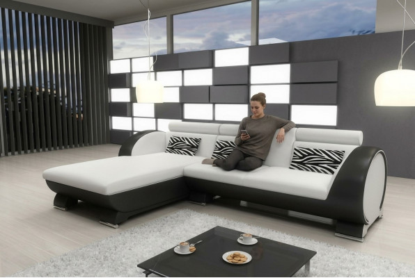Ledersofa Sofa Eckcouch Polster Ecksofa Sofagarnitur Designer Couch Barfunktioun