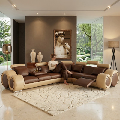 Eis ausgezeichnet grouss L-fërmeg Designersofa fir stilvoll ze liewen.