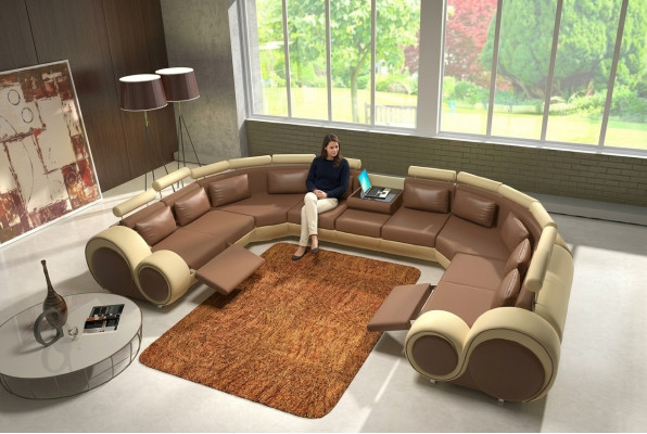 Ledercouch Canapé Couch Wunnlandschaft Lieder Textil Canapé XXL Eckcouch