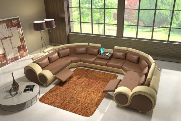Ledercouch Canapé Couch Wunnlandschaft Lieder Textil Canapé XXL Eckcouch