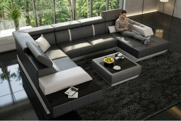 Ledersëtzgrupp Couch Sofa Ecksofa Eckcouch Ledercouch Polster Ecke-Sofa