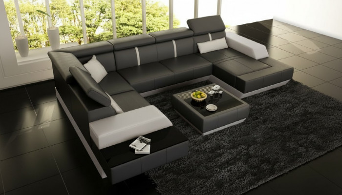 Ledersëtzgrupp Couch Sofa Ecksofa Eckcouch Ledercouch Polster Ecke-Sofa