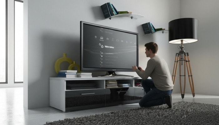 E e stilvollen TV-Schaf aus Holz fir Äert Wunnzëmmer am moderne Stil.