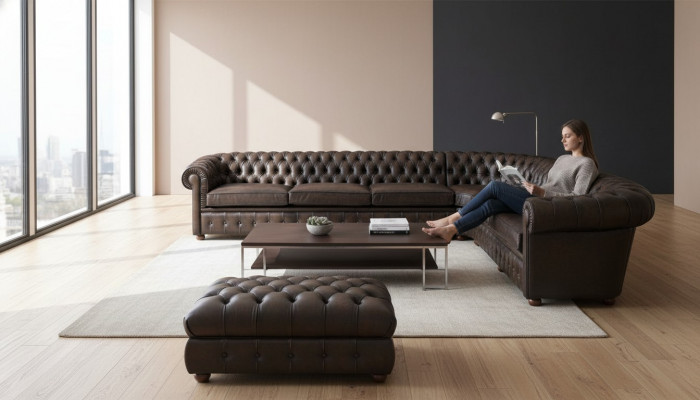Klassesch Ecksofa Eckcouch Couch Sofa Polster Lieder Sëtz Chesterfield Garnitur