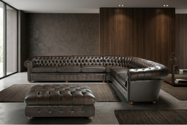 Klassesch Ecksofa Eckcouch Couch Sofa Polster Lieder Sëtz Chesterfield Garnitur