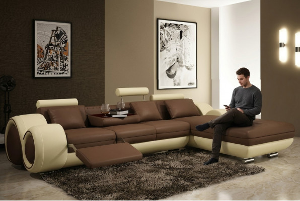 Ecksofa Wunnlandschaft Canapé Liederdivan Canapé Polster Garnitur Eck - Grau-Wäiss
