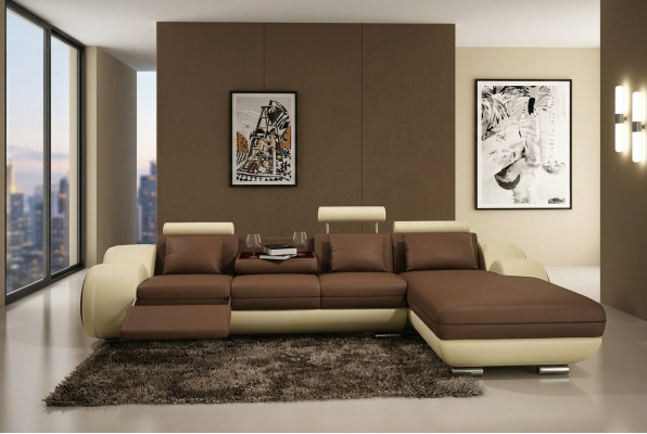 Ecksofa Wunnlandschaft Canapé Liederdivan Canapé Polster Garnitur Eck - Grau-Wäiss