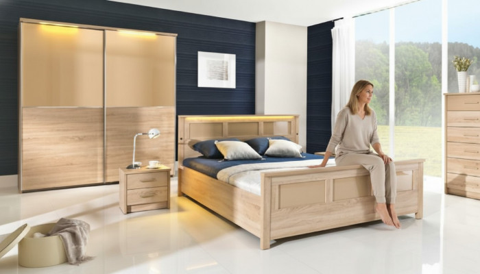 Schlofzëmmer Holz Garnitur Set Komplett Bett Schaf Kommod Nachtdësch Cremona2