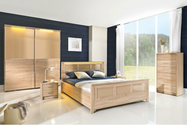 Schlofzëmmer Holz Garnitur Set Komplett Bett Schaf Kommod Nachtdësch Cremona2