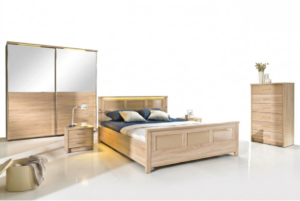 Schlofzëmmer Holz Garnitur Set Komplett Bett Schaf Kommod Nachtdësch Cremona2