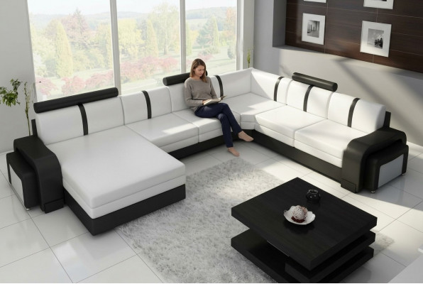 Designer Wunnlandschaft Sofa Polster Ledersofa Ecksofa Canapé Ledergarnitur NEI