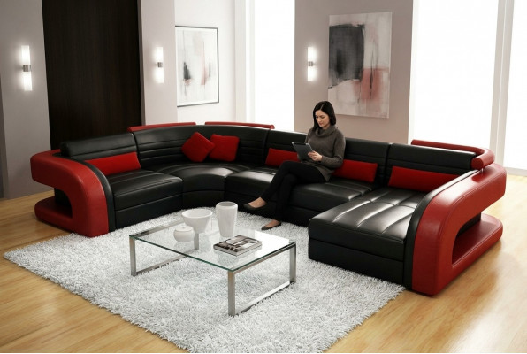 Lieder-Sofa Wunnlandschaft Couch-Garnitur Polster-Eck Eckcouch Sofa U-Form Bergamo