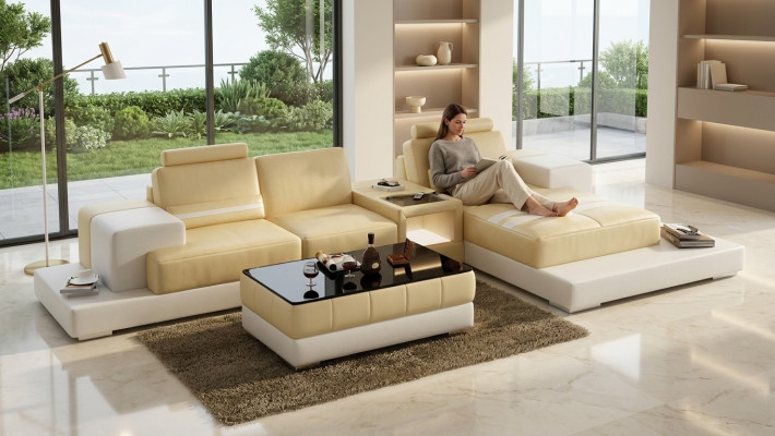 Ledersofa Couch Wunnlandschaft Ecksofa Eck Garnitur Design Modern Sofa L6004D