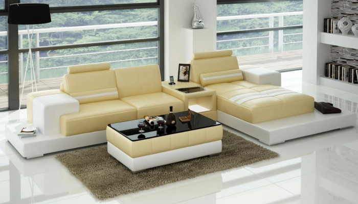 Ledersofa Couch Wunnlandschaft Ecksofa Eck Garnitur Design Modern Sofa L6004D