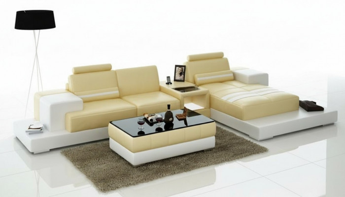 Ledersofa Couch Wunnlandschaft Ecksofa Eck Garnitur Design Modern Sofa L6004D