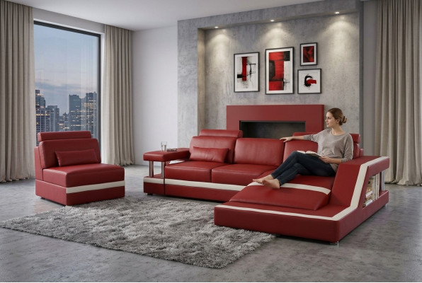 LEDERSOFA XXL LEDER GARNITUR WINKELSOFA POLSTER WOONLANDSCHAFT GARNITUR L FORM HH4