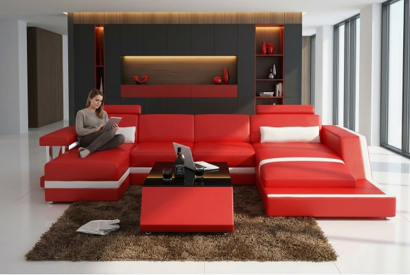 Designer Eckgarnitur Sofa Wohnlandschaft Grouss Modern Ledersofa Canapé Hamburg III