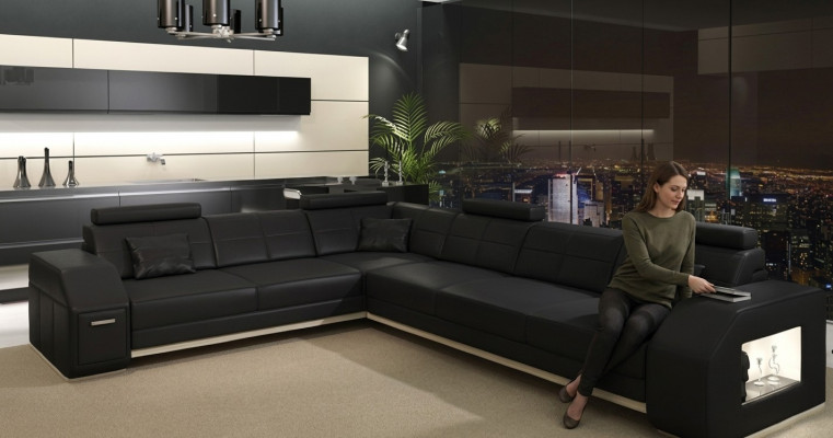 Ledercouch Sofa Couchegruppe 3+2+1 Sëtzer Garni a modernen Design Sofa