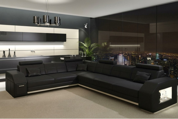 Ledercouch Sofa Couchegruppe 3+2+1 Sëtzer Garni a modernen Design Sofa