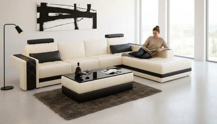 Ledercouch Couch Wunnlandschaft Eckcouch L-Form Garnitur Design Modern