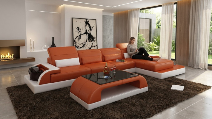 Ledersofa Couch Wunnlandschaft Eckssofa Eck Garnitur Design Modern Sofa L6012C