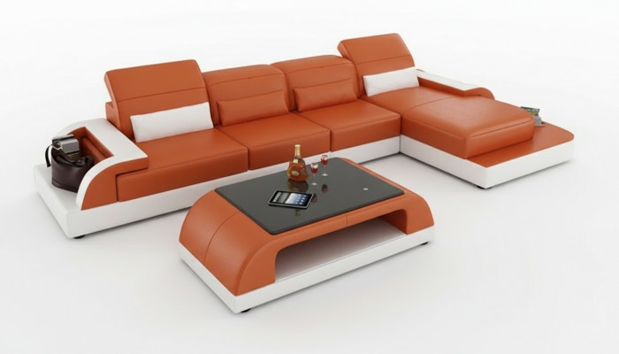 Ledersofa Couch Wunnlandschaft Eckssofa Eck Garnitur Design Modern Sofa L6012C