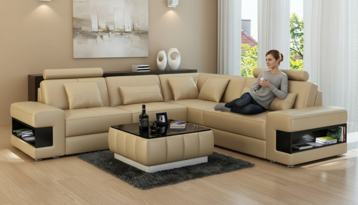 Ledercouch Sofa Modern Wunnlandschaft Ecksfa Eck Dekor Garnitur Design