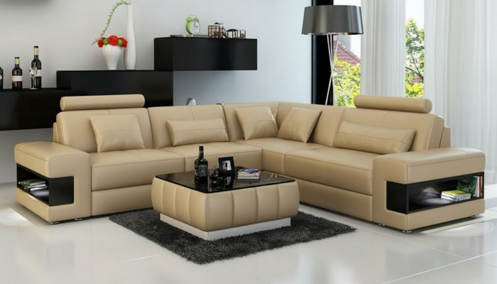 Ledercouch Sofa Modern Wunnlandschaft Ecksfa Eck Dekor Garnitur Design