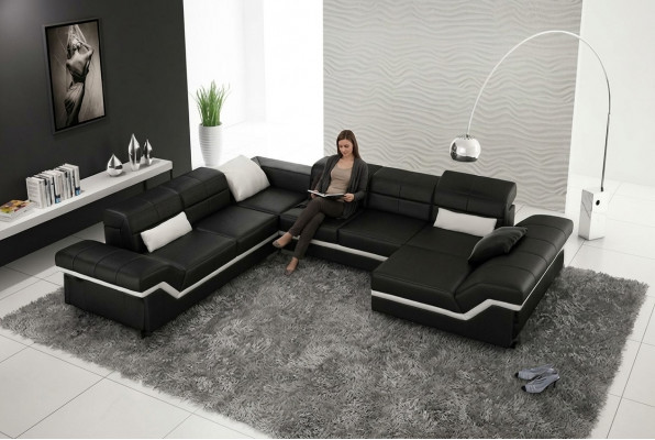 Ledersofa XXL Wunnlandschaft Ecksofa Design Sofa Couch Garnitur Eckcouch Nei