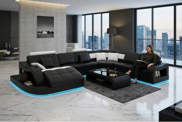 Ledercouch Wunnlandschaft Eckcouch Eck Garnitur Design Modern Couch L6015B