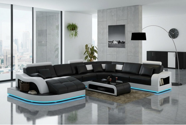 Ledercouch Wunnlandschaft Eckcouch Eck Garnitur Design Modern Couch L6015B