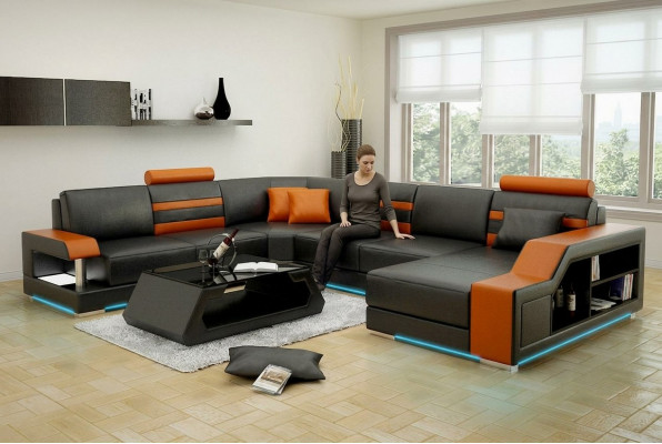 Ledercouch Wunnlandschaft Eckcouch Eck Garnitur Design Modern Neit Sofa L6016