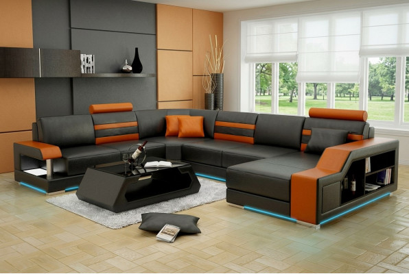 Ledercouch Wunnlandschaft Eckcouch Eck Garnitur Design Modern Neit Sofa L6016