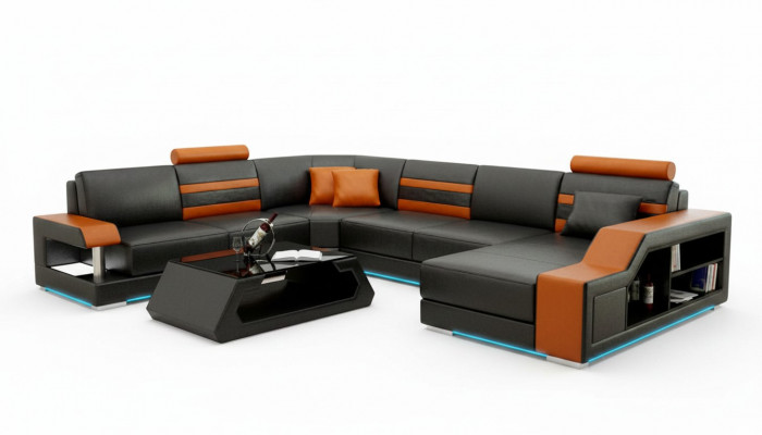 Ledercouch Wunnlandschaft Eckcouch Eck Garnitur Design Modern Neit Sofa L6016