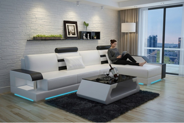 Ledercouch Couch Wunnlandschaft Eckecksofa Eck Dekor Design Modern Garnitur