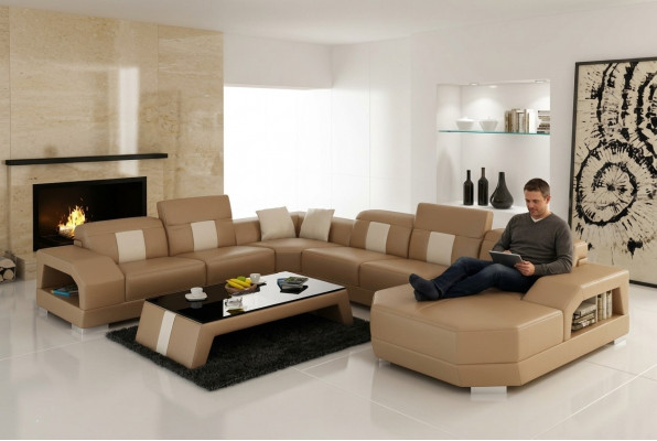 Ledersofa Canapé Wunnlandschaft Ecksofa Eck Garnitur Design Modern Canapé R7003 Nei