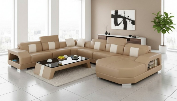 Ledersofa Canapé Wunnlandschaft Ecksofa Eck Garnitur Design Modern Canapé R7003 Nei