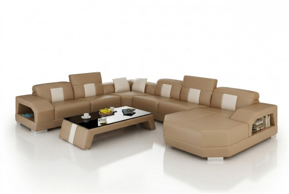 Ledersofa Canapé Wunnlandschaft Ecksofa Eck Garnitur Design Modern Canapé R7003 Nei
