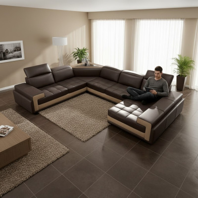 Ledercouch Couch Wunnlandschaft Ecks-couch Modern Eck Dekor Design Garnitur