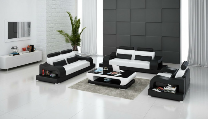 Ledercouch Sofa Sofagarnitur Wunnlandschaft 3+2+1 Sëtzergarnitur Design Modern G8005D