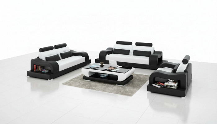 Ledercouch Sofa Sofagarnitur Wunnlandschaft 3+2+1 Sëtzergarnitur Design Modern G8005D